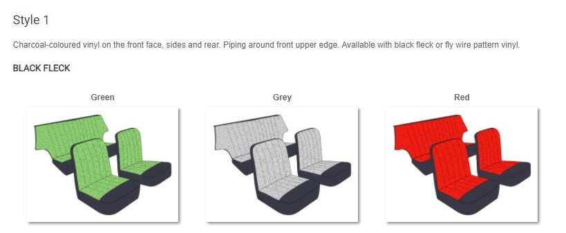 A gallery page has been produced for all known seat trim variants across production.