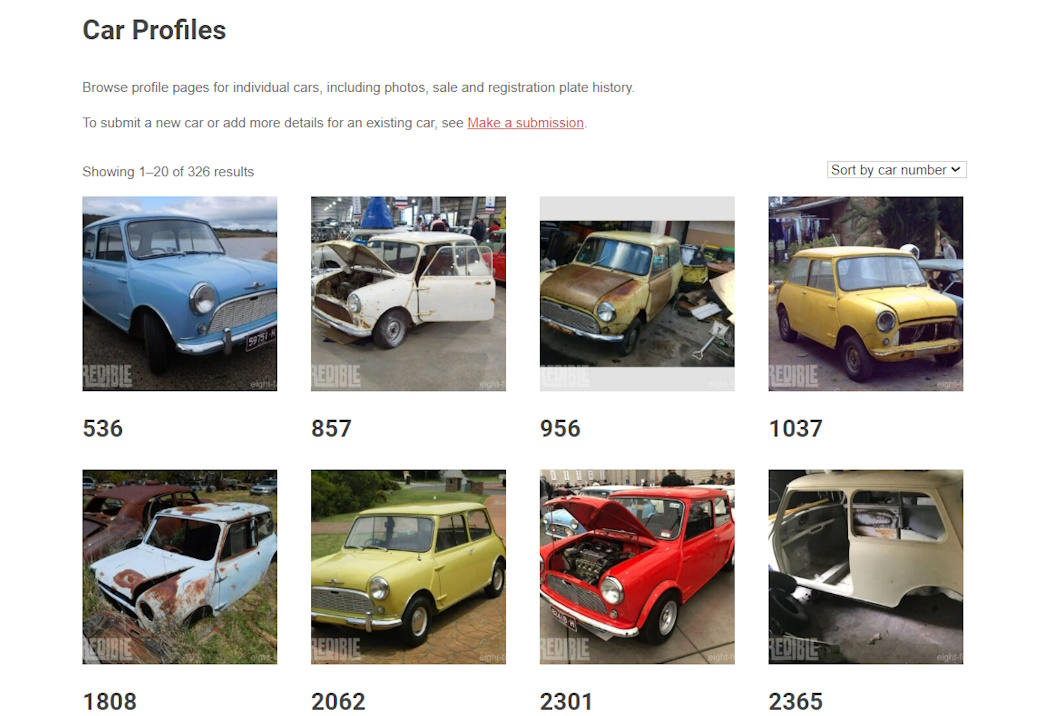 Car profile pages can be browsed on a dedicated page