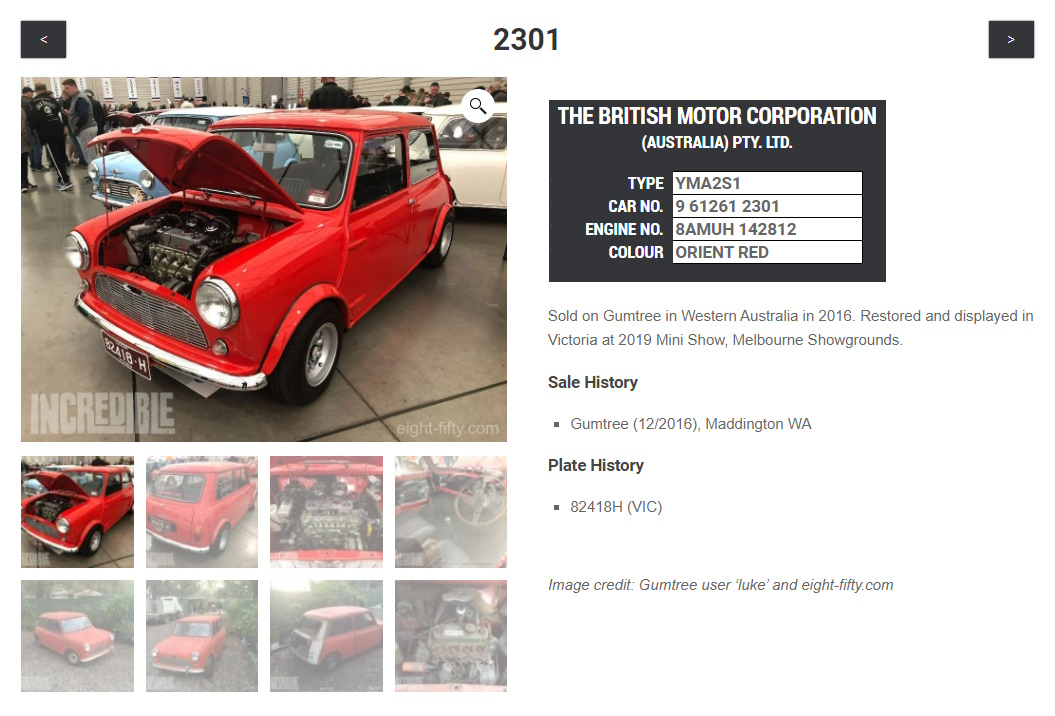 Individual profile pages capture details about each car, including photos and sale history.