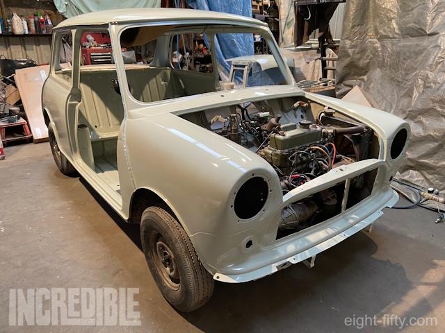 The body was resprayed in the fleet colour of Birch Grey while leaving the engine bay and boot in original paint.